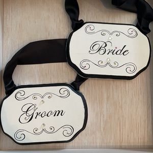 Hand painted Bride and groom wooden hanging signs